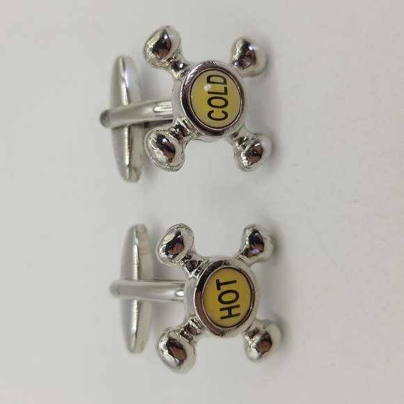 Cuff Links Silver Tone Novelty Mens Plumber Hot And Cold Faucets Gift - Picture 7 of 7